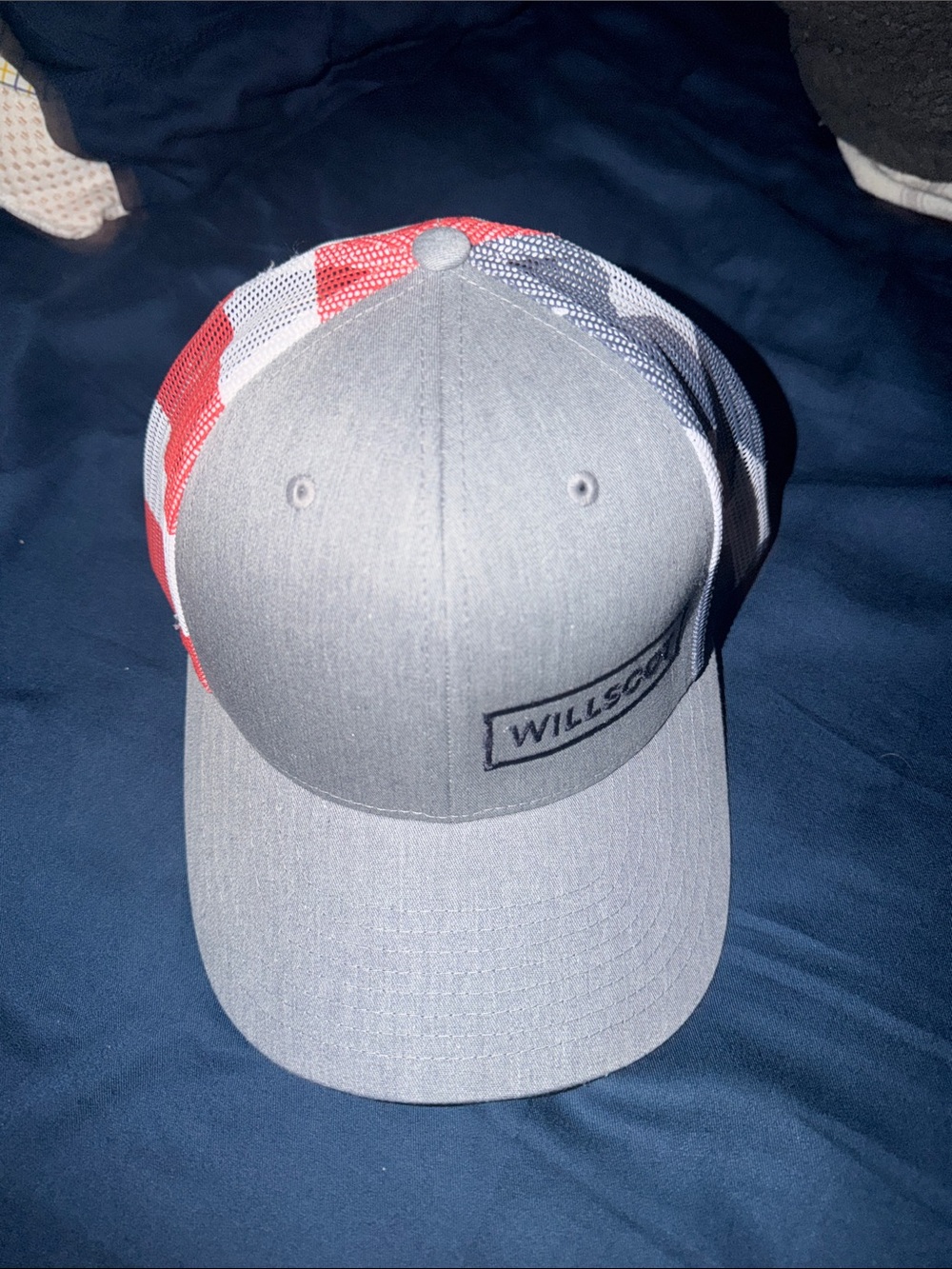 Richardson Gray Trucker Cap with Red White & Blue Flag